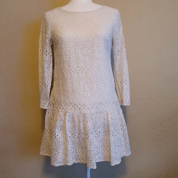 CeCe Dresses & Skirts - CECE White Eyelet Drop Waist Dress